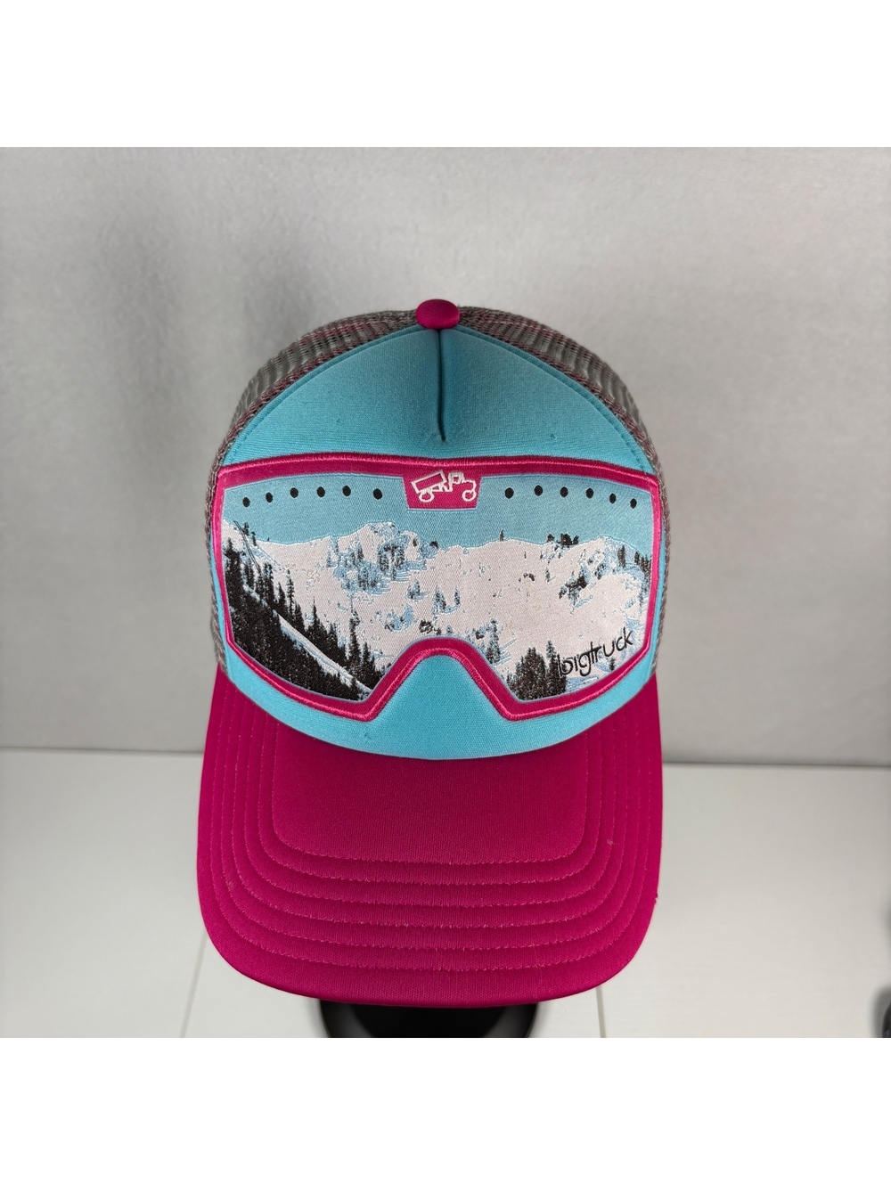 Bigtruck Goggle Trucker Hat Aqua Magenta Mountain Ski Snapback Lake Tahoe Foam